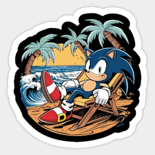 A sonic the hedgehog relaxing in a chair at the beach Sticker